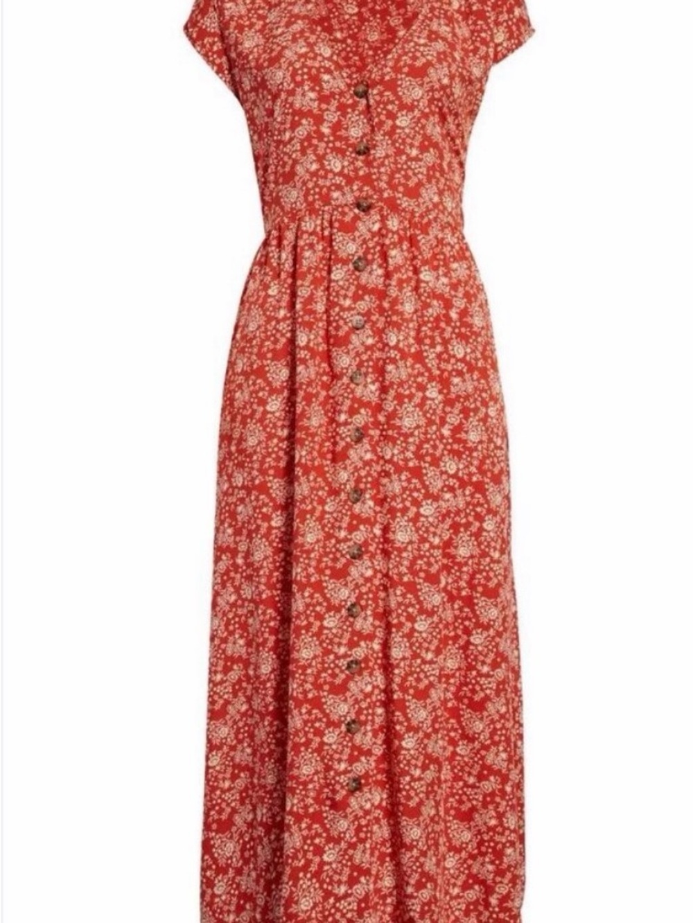 Madewell Red Floral Button-Front Midi Dress